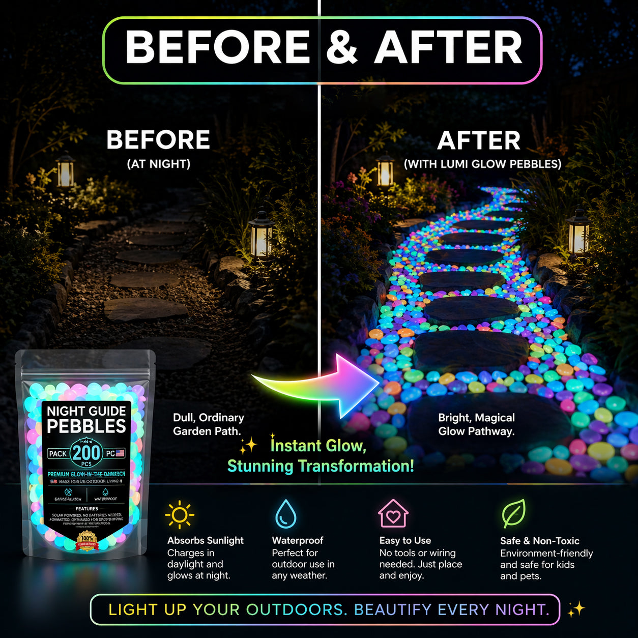 🌈Colorful Glow-in-the-Dark Garden Stones 🚚Limited-Time Free Shipping🆓