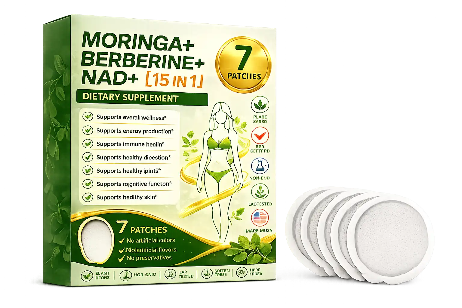 FR Patch 15-en-1 à base de moringa, de berbérine et de NAD+ | 7 patchs par boîte